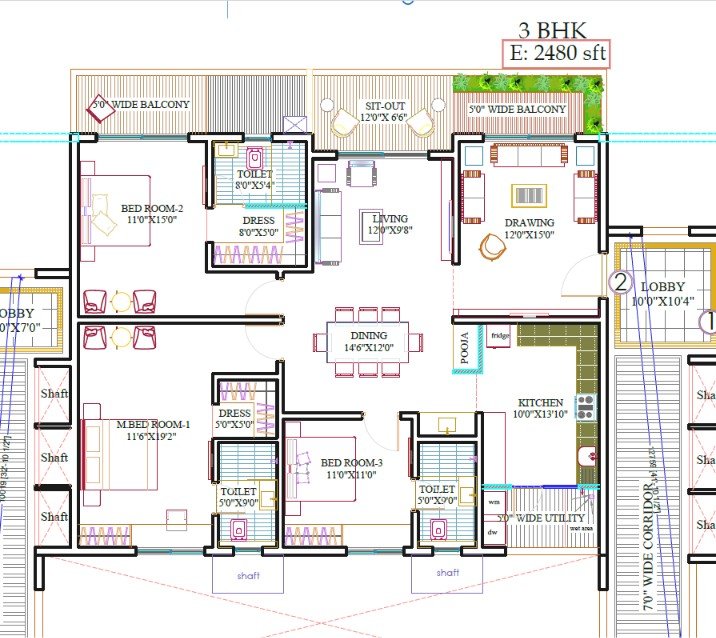 Vertex Autograph 3 BHK Floor Plan Gopanpally