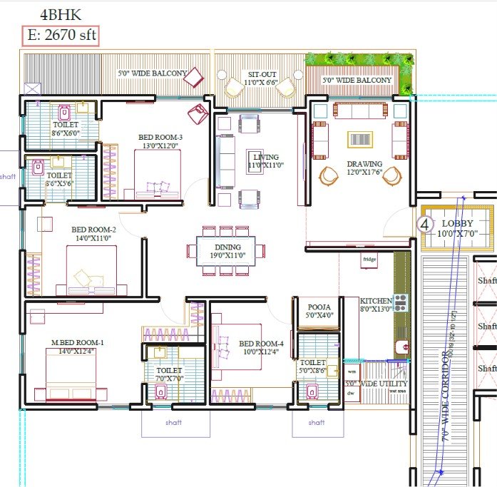Vertex Autograph 4 BHK Floor Plan Gopanpally