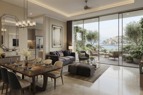 Luxury living room interior 3 BHK sample flat Vertex Autograph Gopanpally
